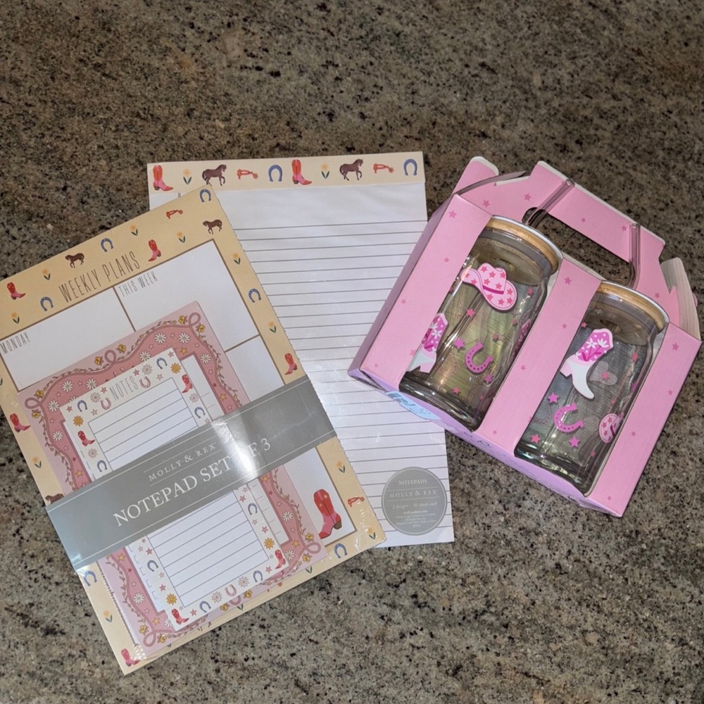 Mollie & Rex Cowgirl Themed Weekly Planner, Notepad, Legal pad and Glasses Set